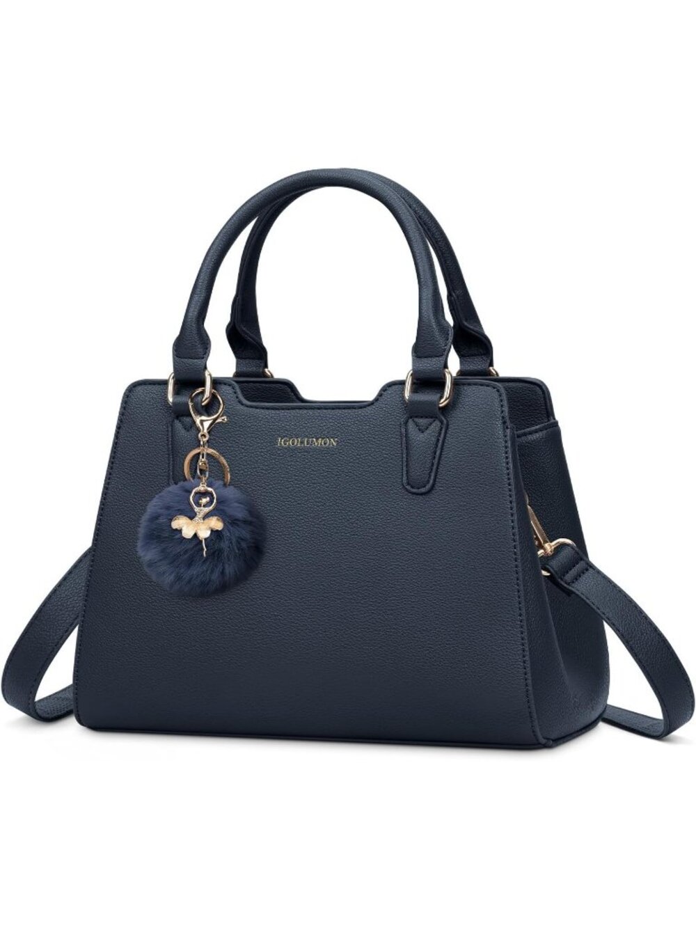 Women's Blue Leather Waterproof Crossbody Bag Top-Handle Tote Handbag Ladies